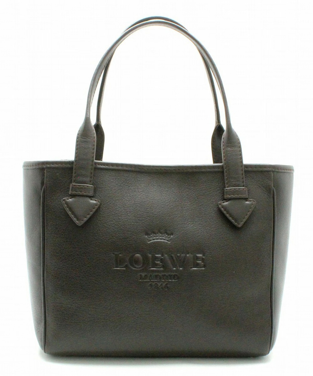 Loewe Heritage Leather Tote Bag Handbag Brown Dark
